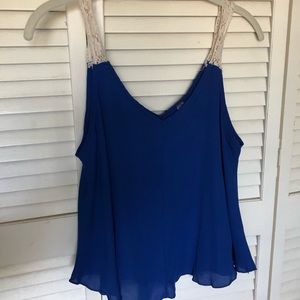 Blue flows tank top with crochet straps